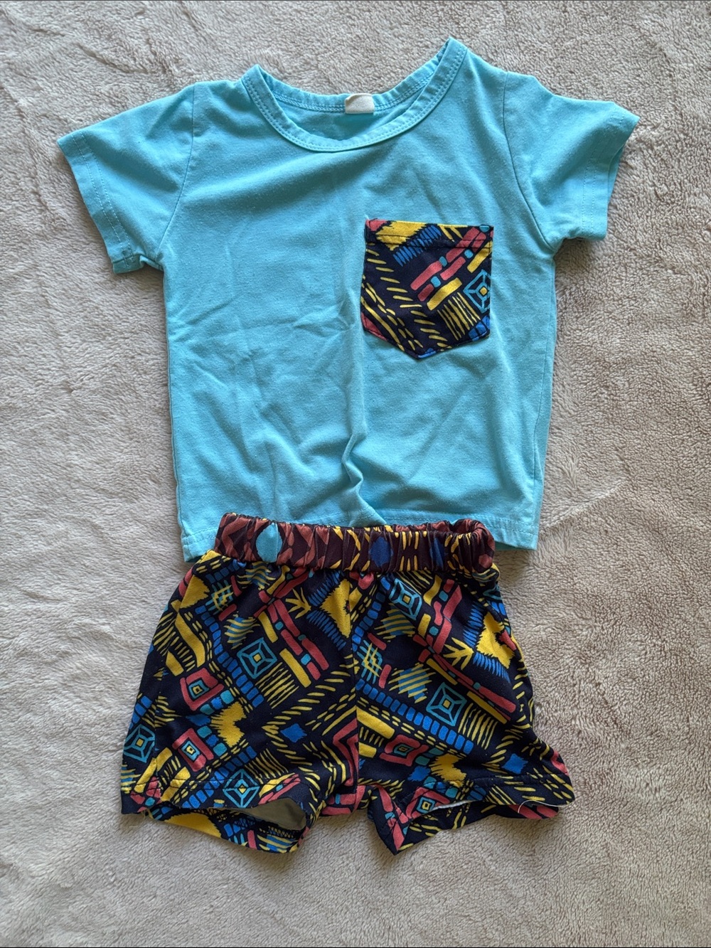 Turquoise Tee & Patterned Shorts Set